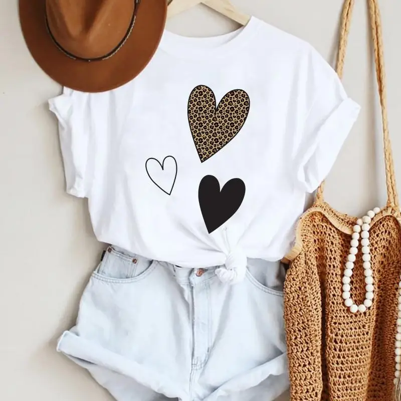 

Love Heart Women Mountain Leopard Lovely Cute Ladies Cartoon Summer Lady Print Tee Graphic T Top Travel Tshirts Trend T-Shirt