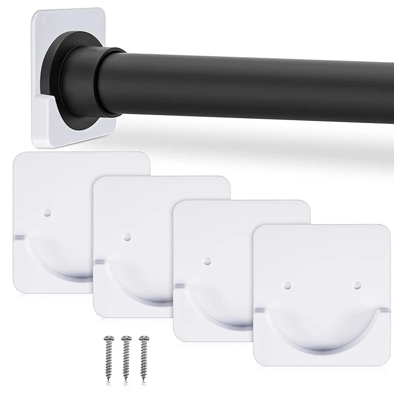 

4 Pieces Adhesive Shower Curtain Rod Holder Shower Rod Retainer Wall Mount Holder Shower Curtain Rod Not Included White