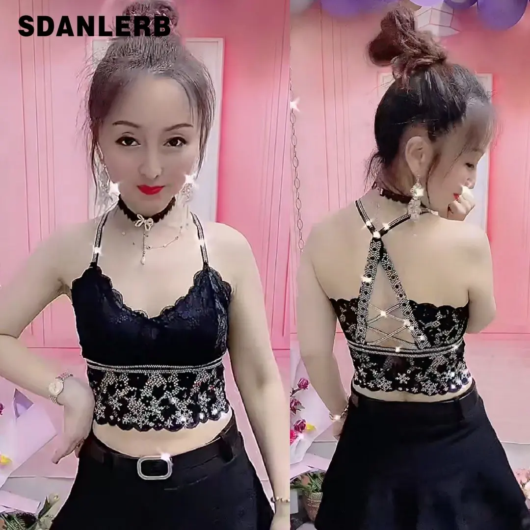 

Lace Beautiful Back Sling Western Style Inner Wear Female Summer Thin Bottoming Vest Heavy Industry with Diamond Tank Top