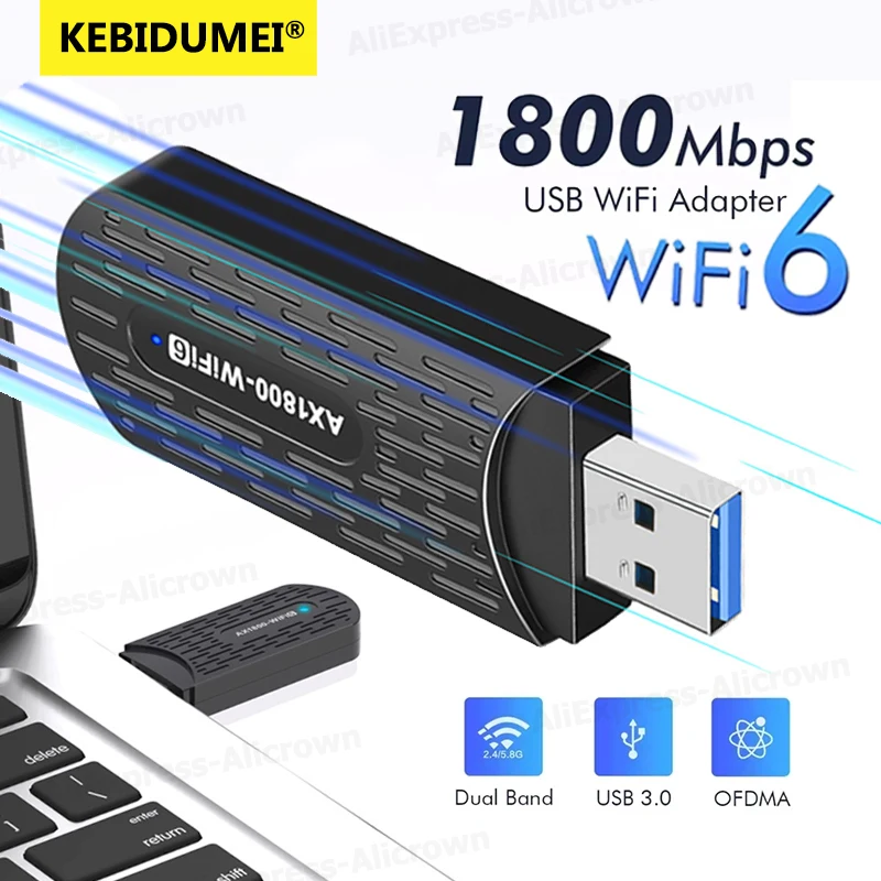 1800Mbps WiFi 6 USB 어댑터 5G/2.4GHz USB3.0 Wi-Fi 동글 이더넷 무선 802.11ax 네트워크 카드 WPA3 드라이버 프리 윈도우 10/11용
