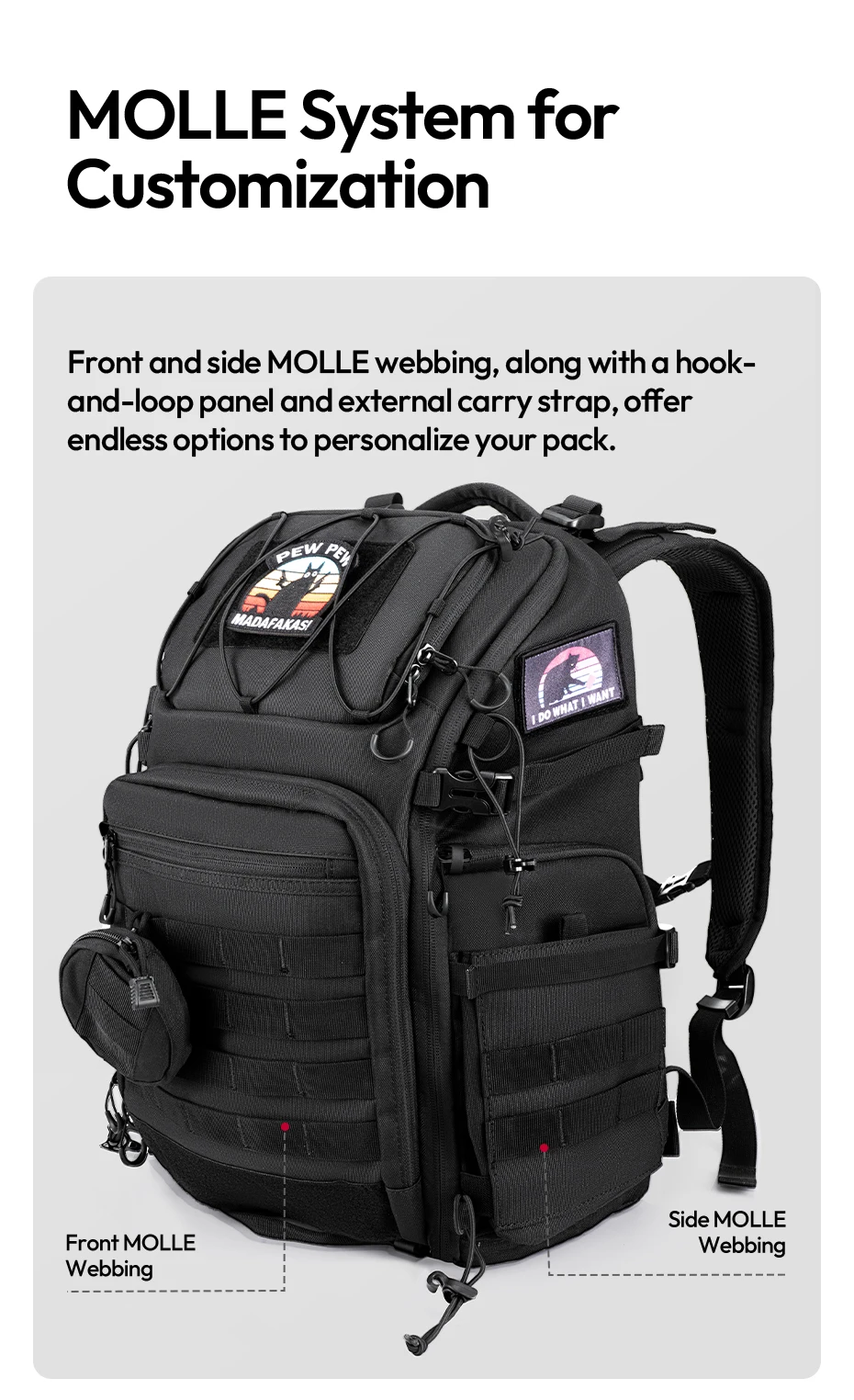 Tactical Camera Backpack 28L with Side Pockets Dividers U-Shaped Opening Foldabl