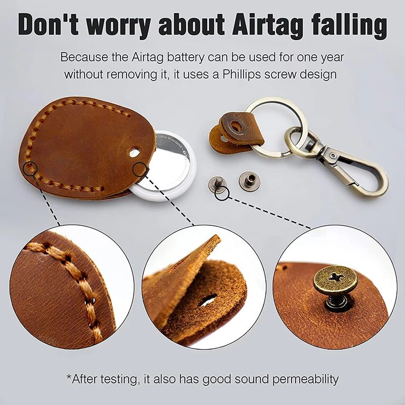 Airtag Case Retro Genuine Leather Airtags Protective Cover Anti-lost Airtag Keychain For Apple Airtag Tracker Device Accessories