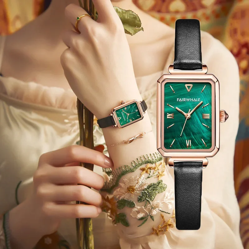 MARK FAIRWH Watch Women's Fashion Lola Light Luxury Simple Small Green Watch Waterproof Quartz