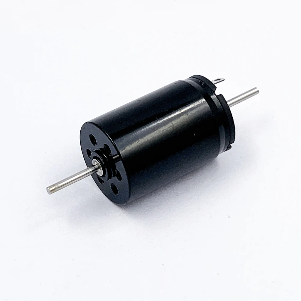 Moteur pour modélisme HO posé sur une surface noire, arbres et cosses visibles