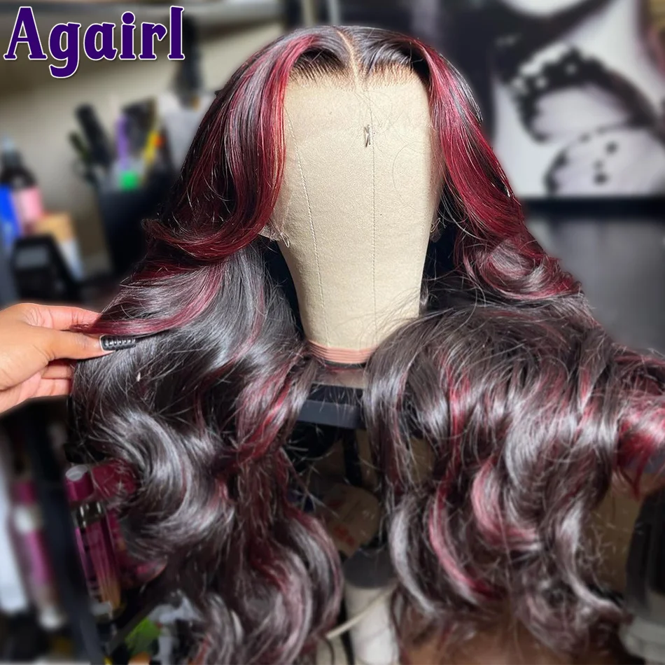 

Transparent Lace Frontal Wig Brazilian 13X4 13X6 Human Hair for Women Highlight Black with Red Colored Lace Front Wigs on Sale