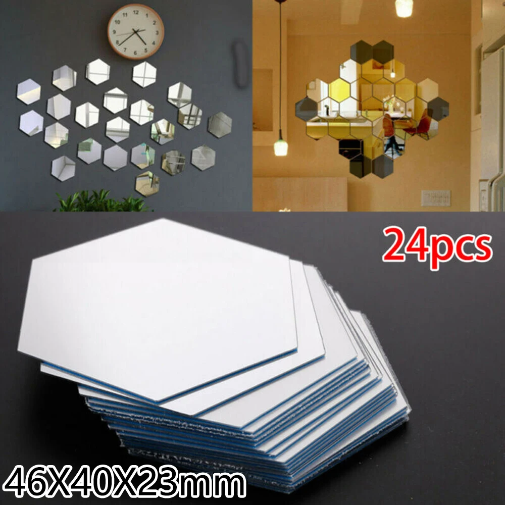 

24 Pcs 3D Mirror Hexagon Wall Stickers Removable Art Decal Home Living Room Decoration Mural DIY Creative Montage 46x40x23mm