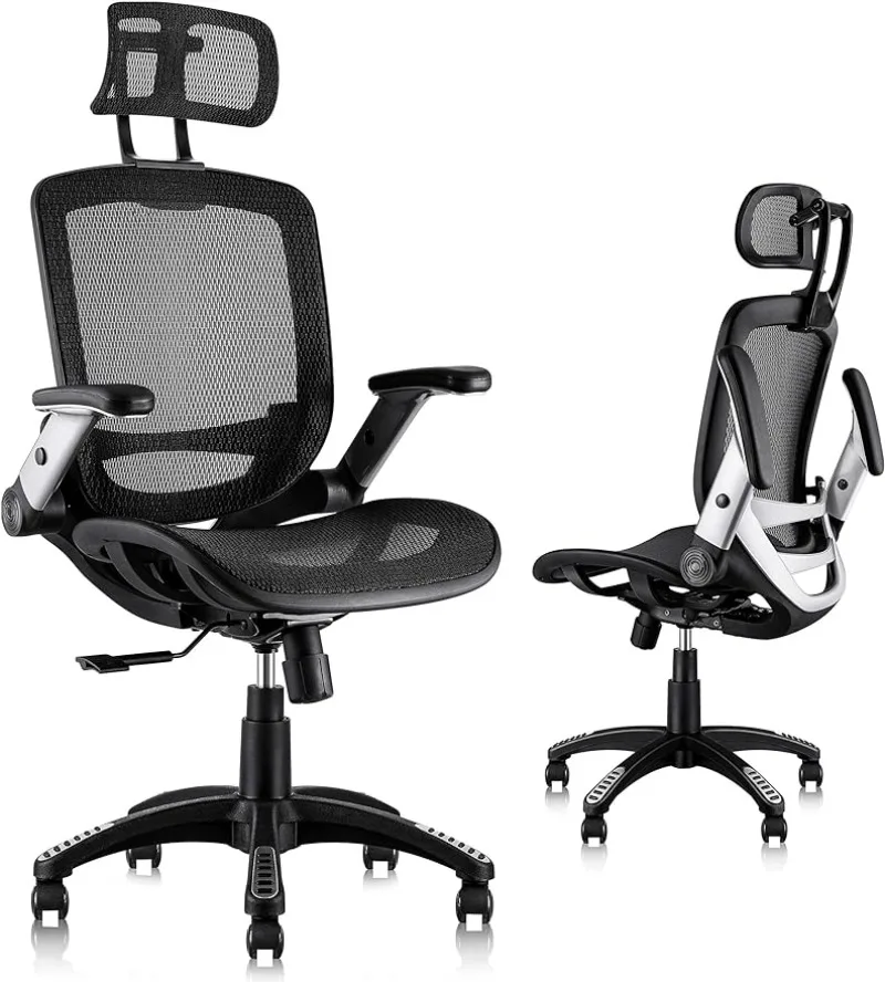 

GABRYLLY Ergonomic Mesh Office Chair, High Back Desk Chair - Adjustable Headrest with Flip-Up Arms, Tilt Function, PU Wheels