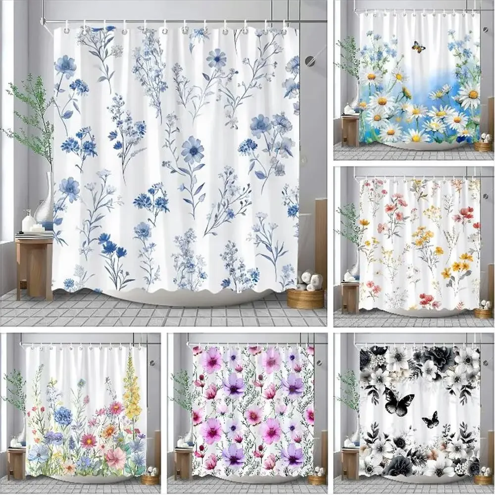

Штора для душа с цветочным рисунком, тканевая занавеска для душа в деревенском стиле, винтажный декор для ванной комнаты, шторы для ванной, акварельные, шикарные, космос