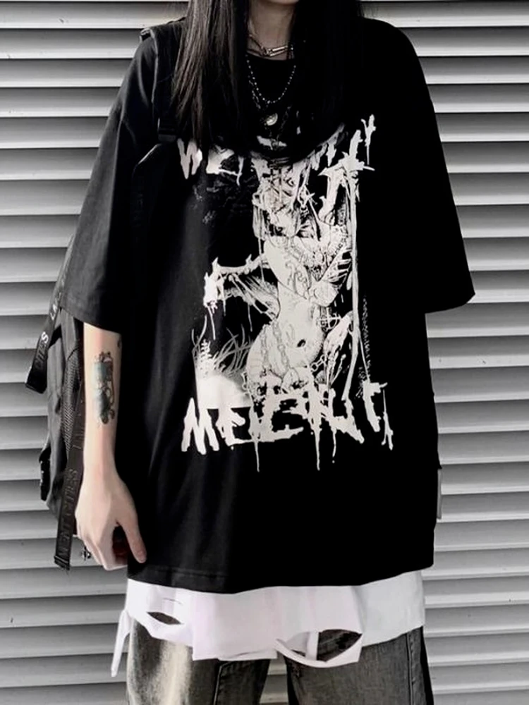 Qweek Gothic Graphic T Shirts Women Harajuku Tshirt Tees Dark Print Mall Goth Tops Grunge Emo Korean Fashion 22 Summer Aliexpress