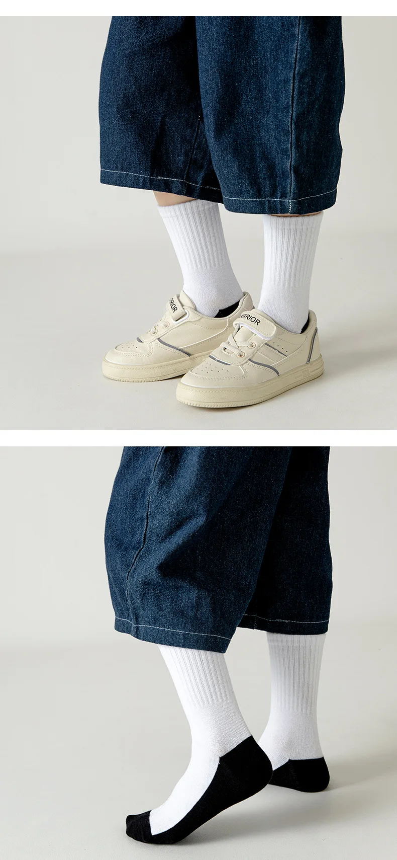 5 Paar weiche Baumwoll-Kindersocken, reinweiße Sportsocken mit mittlerer Wade für Jungen und Mädchen, Kleinkinder, Studentensocken – Detail 11