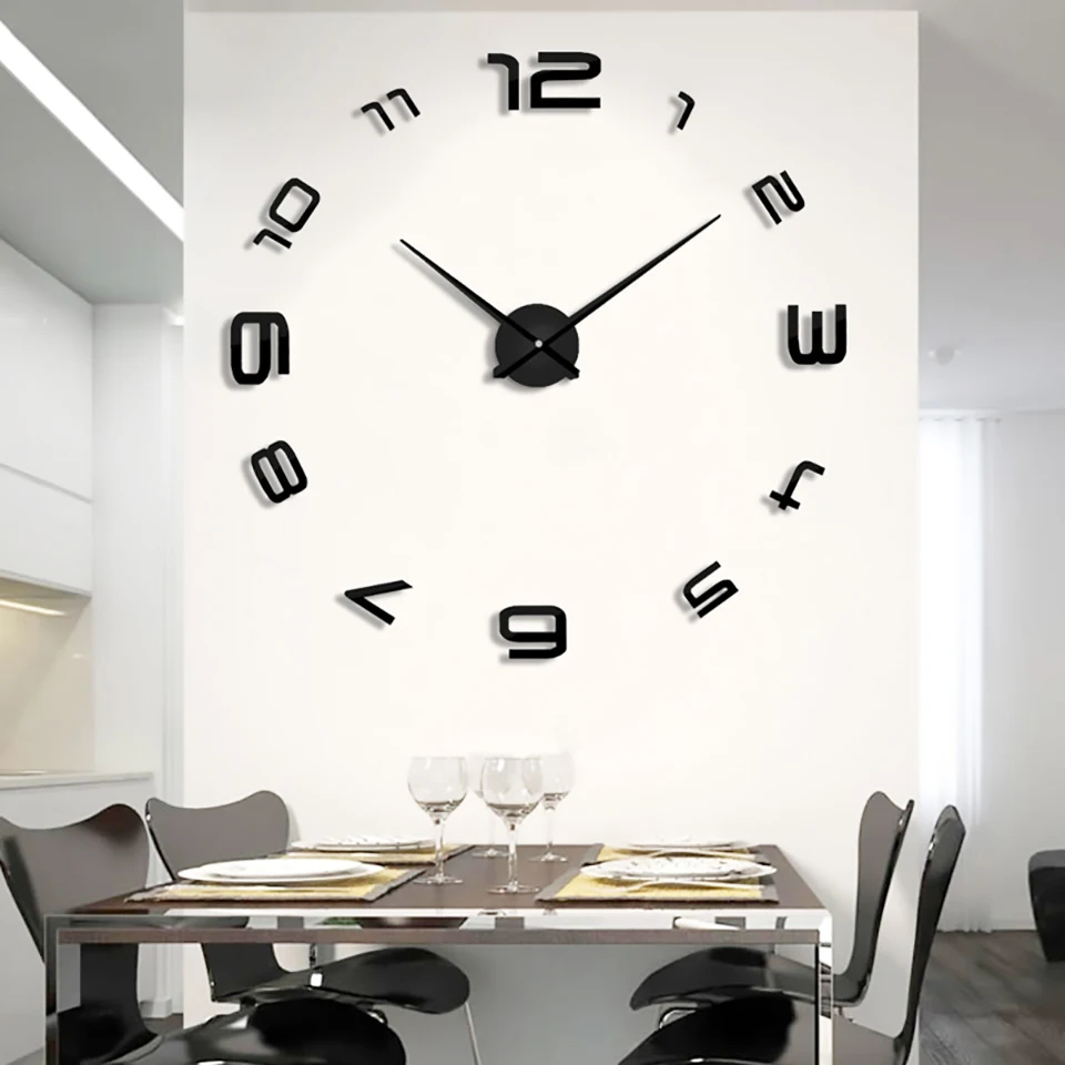 Muhsein New Home Decor Wall Clock 3D Numeral Wall Sticker Clock Large Acrylic Mirror DIY Clock Mute Quartz 37/47 Inch Wall Watch