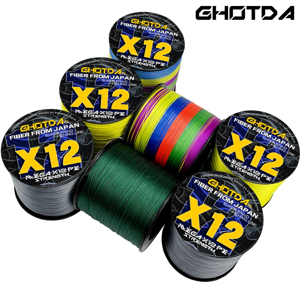 GHOTDA 12 Strands 1000M 500M 300M X12 Braided Fishing Line PE Sea Saltwater Fishing Weaves Super Strong Power 20-120LB