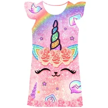 2022 New Unicorn Dress Girls Party Vestidos Cosplay Girl Clothing 3D unicorn Print Birthday Princess Dress Kids Costume Summer