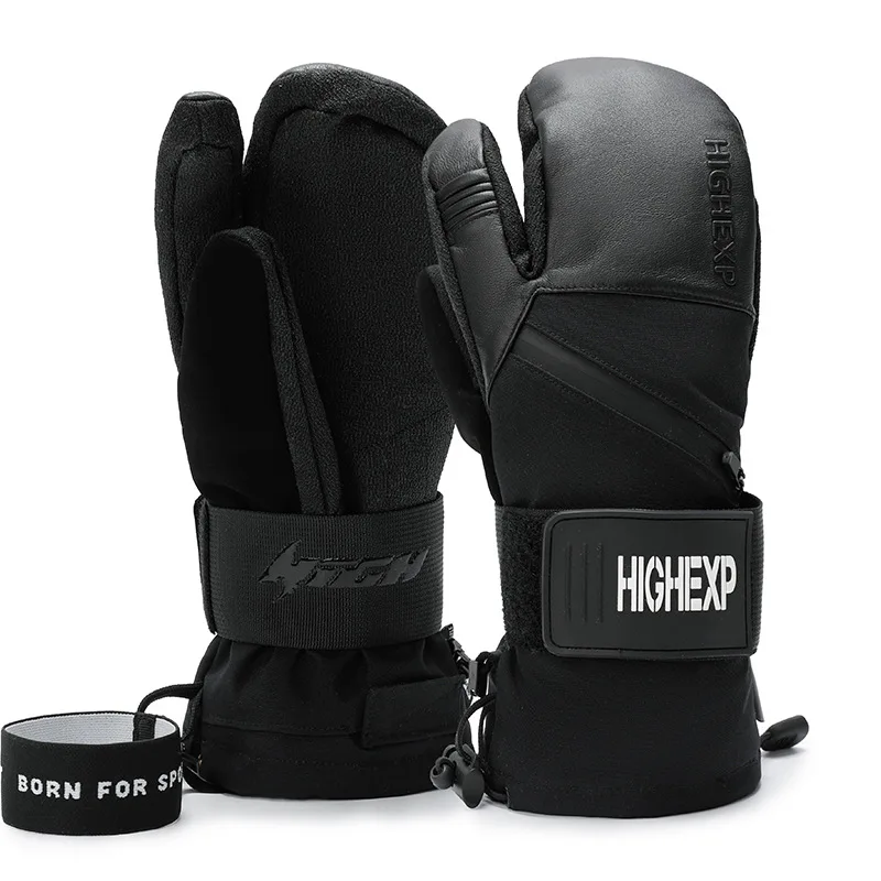 

New Winter Ski Gloves with Built-in Wrist Guard, Waterproof and Warm Snowboarding Three Finger Ski Gloves for Men and Women
