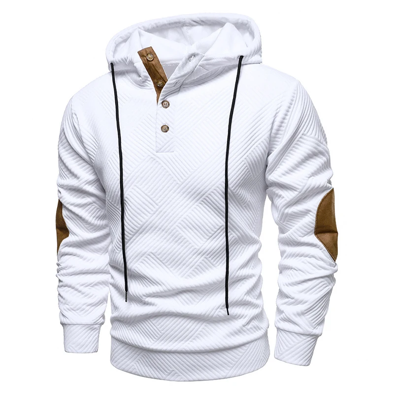 Mens Fashion Pullover Hoodies Long Sleeve Drawstring Button Sweatshirt Streetwear Texture Athletic Hiking Outdoor Hooded Coats