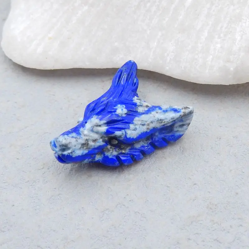Natural Stone Lapis Lazuli Handmade DIY Jewelry Animal Pendant For Man Trendy Wolf Head Pendant Bead 25x17x9mm 4g