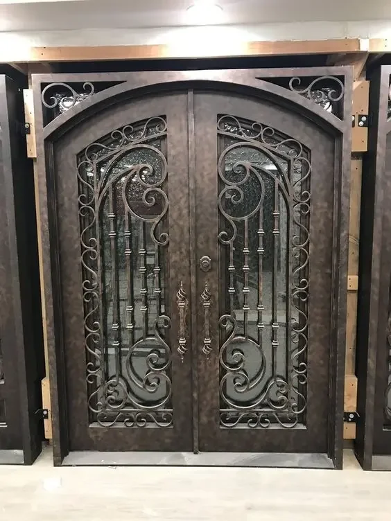 Iron Door Customised Size Luxury Exterior Main Entry Wrought New Grill Designs WIth Glass for Home