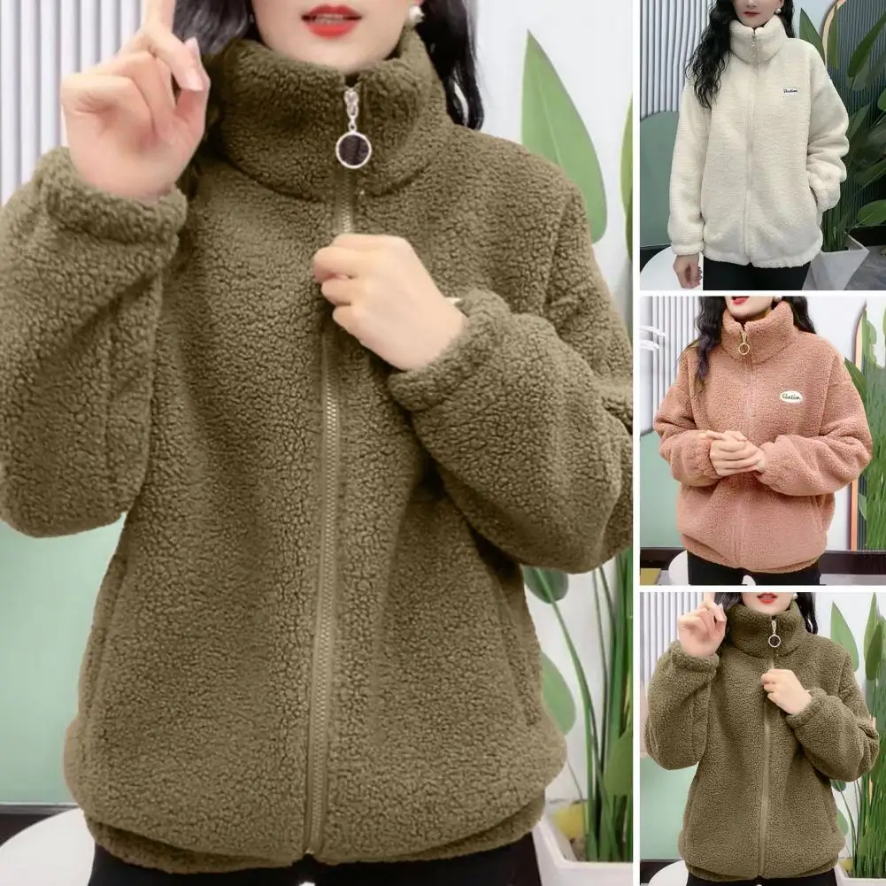 힙합 가을 겨울 양털 털이 자켓 streetwear 하라주쿠 퍼지 지퍼 코트 여성..