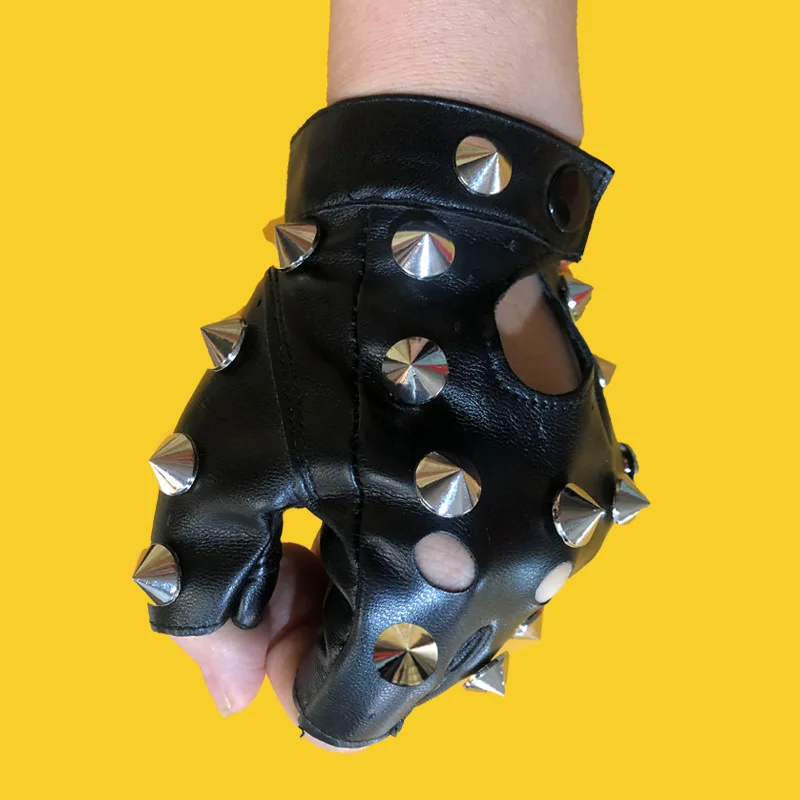 2024 Unisex Fingerless Driving PU Leather Gloves Motor Punk Rivet Spike Disco Dancing Girl Women Gothic Lolita Coaplay Gloves