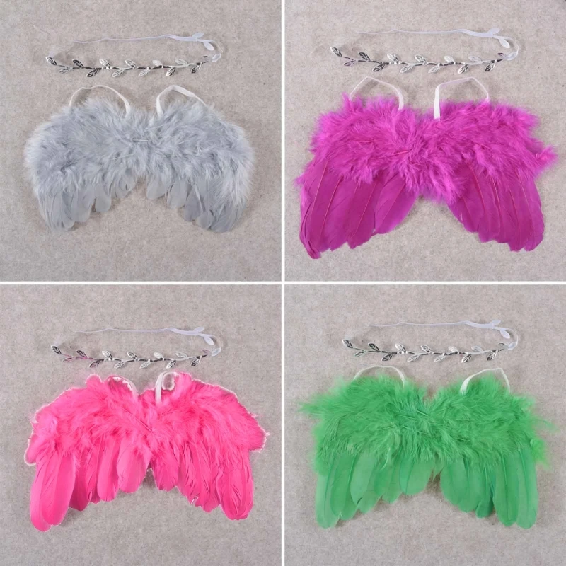 천사 깃털 날개 사진 소품 잎 머리띠 흰색  천사 날개 헤어 밴드 사진 소품 의상 