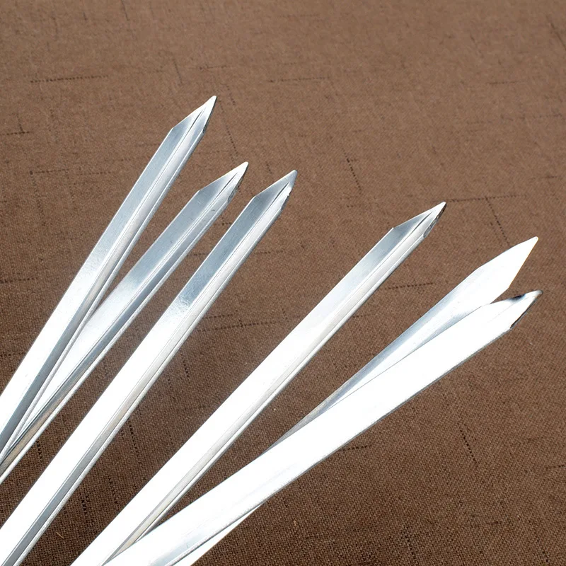 6pcs BBQ Skewers 50cm V-type Long Handle Shish Kebab Barbecue Grill Stick Wood BBQ Fork Stainless Steel Outdoors Grill Needle