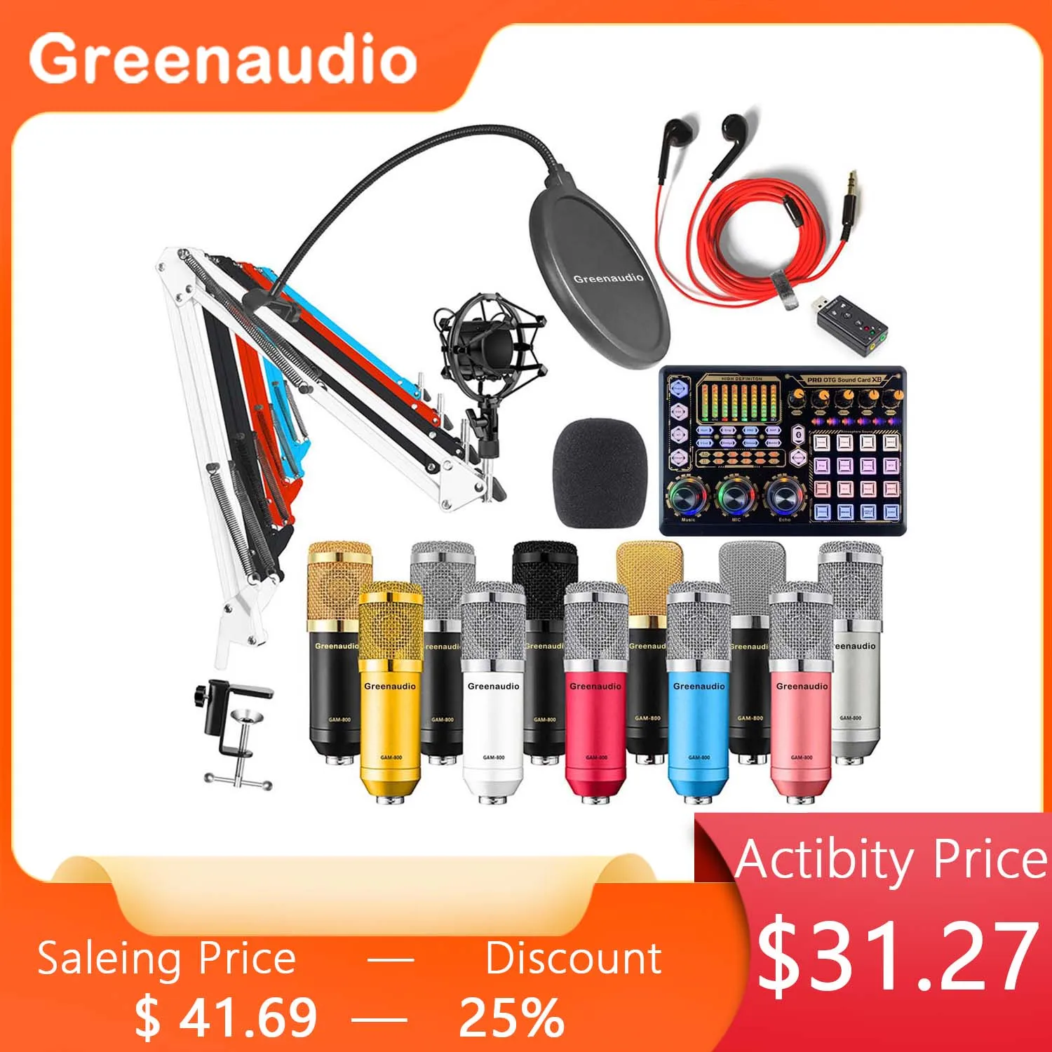 

GAM-800R professional sound card set with capacitive microphone and sound card for live recording on the internet
