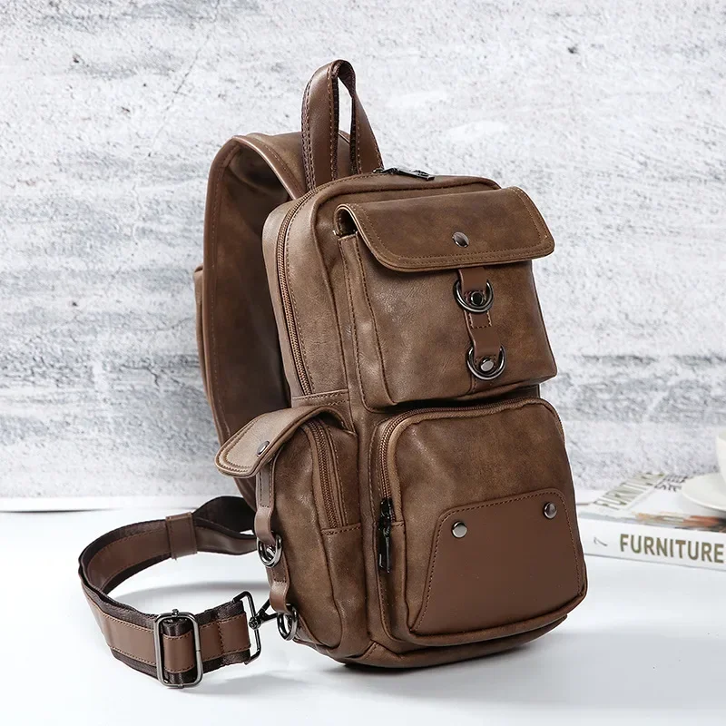 

Fashion Korean Version of Fashion Trend Men's Small Chest Bag Waist Bag Leisure Simple Messenger Back Backpack Tote