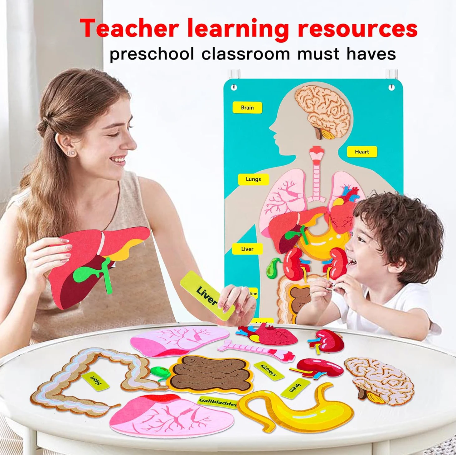 Montessori Body Parts Set Felt Board Stories Teaching Book For Toddlers Sensory Toy Preschool Teaching Story Travel Board