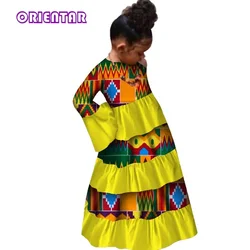 African Clothes for Children Kids Girls Long Flare Sleeve Maxi Dress Traditional African Print Clothing for Girls Clothes WYT209