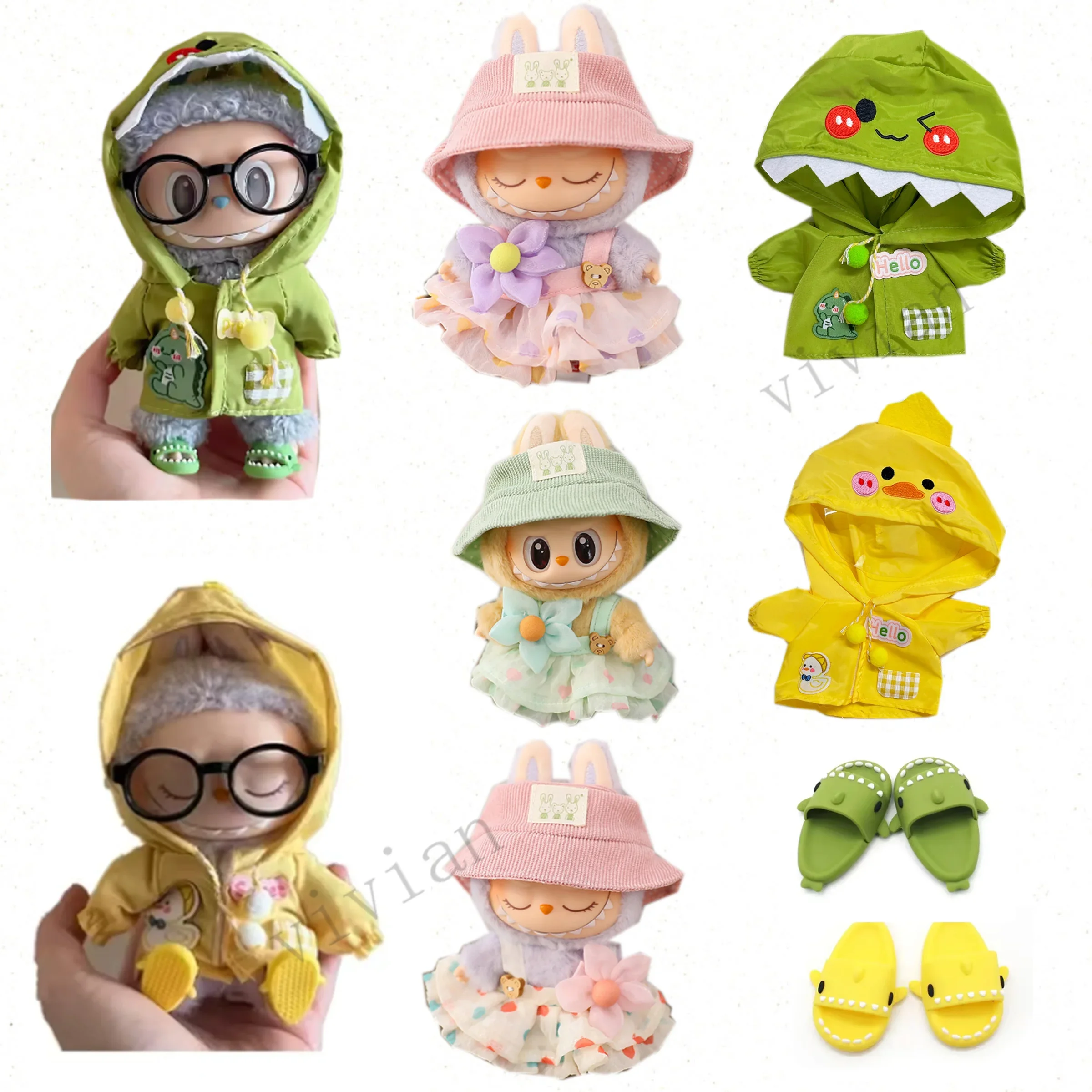 17cm Mini Doll Outfit Set - Raincoat Love Bear Dress & Hat Gift