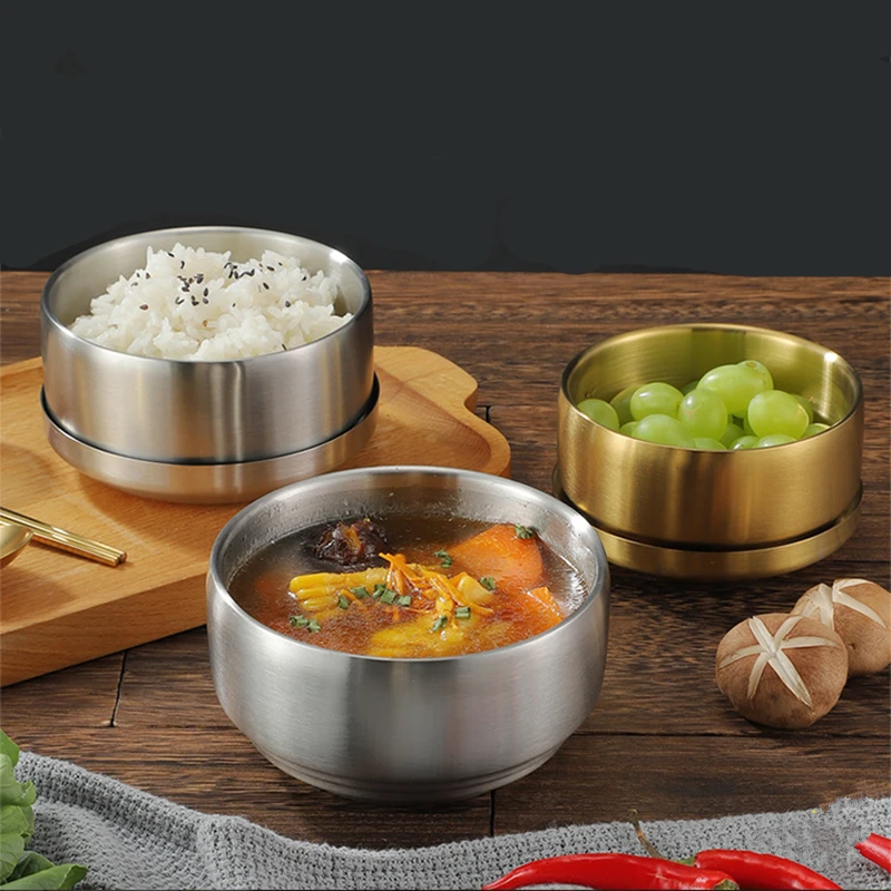 

304 Stainless Steel Bowl with Lid Korean Food Container Kitchen Tableware Utensils Double-Layer Anti-Scalding Rice Soup Bowls