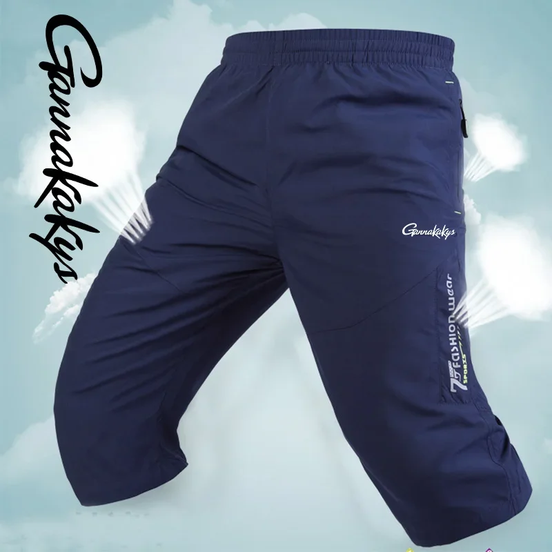 Summer Fishing Pants Men's Sports Breathable Zipper Pocket Shorts Capris Outdoor Hiking Quick Drying Beach Shorts