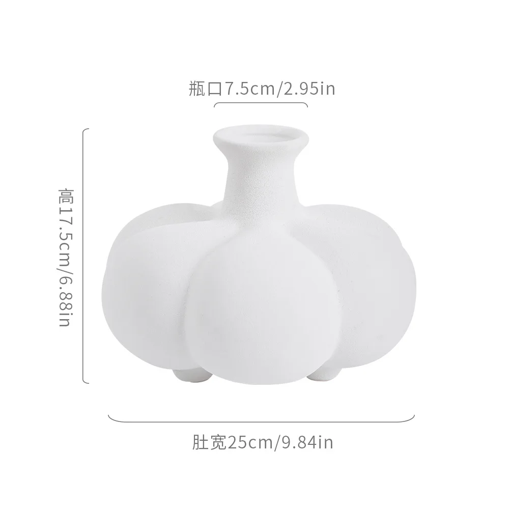 Pumpkin Ceramic Vase White Garlic Flower Vase Abstract Geometric Porcelain Pot Floral Arrangement Accessories Home Decoration 5