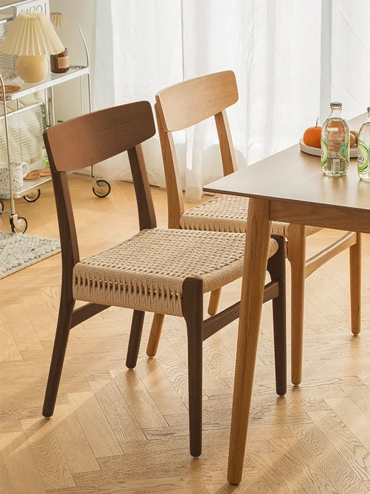 

Xl Japanese-Style Solid Wood Rope Woven Dining Chair Designer Mid-Ancient Backrest Chair Tea Room Study Woven Chair