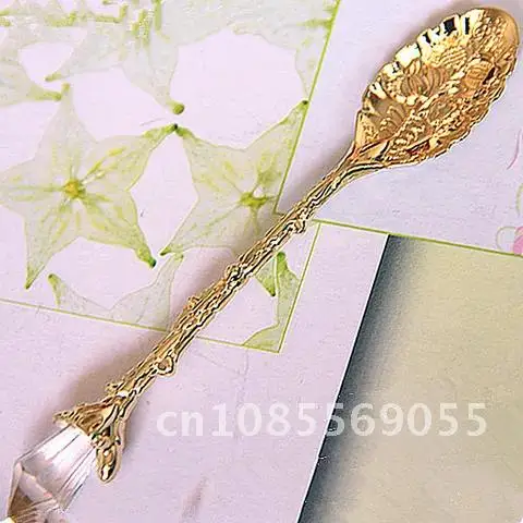 

Antique Alloy Crystal Coffee Mini Tea Spoon Afternoon Tea Little Gift Exquisite Gold Branch Shape Kitchen Dining Bar Spoon Vint