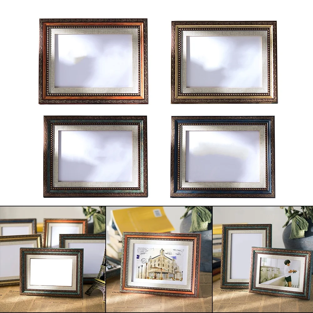 

5 Inche Retro Resin Rectangle Photo Frame Table Oil Pastel DIY Accessories Desktop Ornament Office Home Decorations