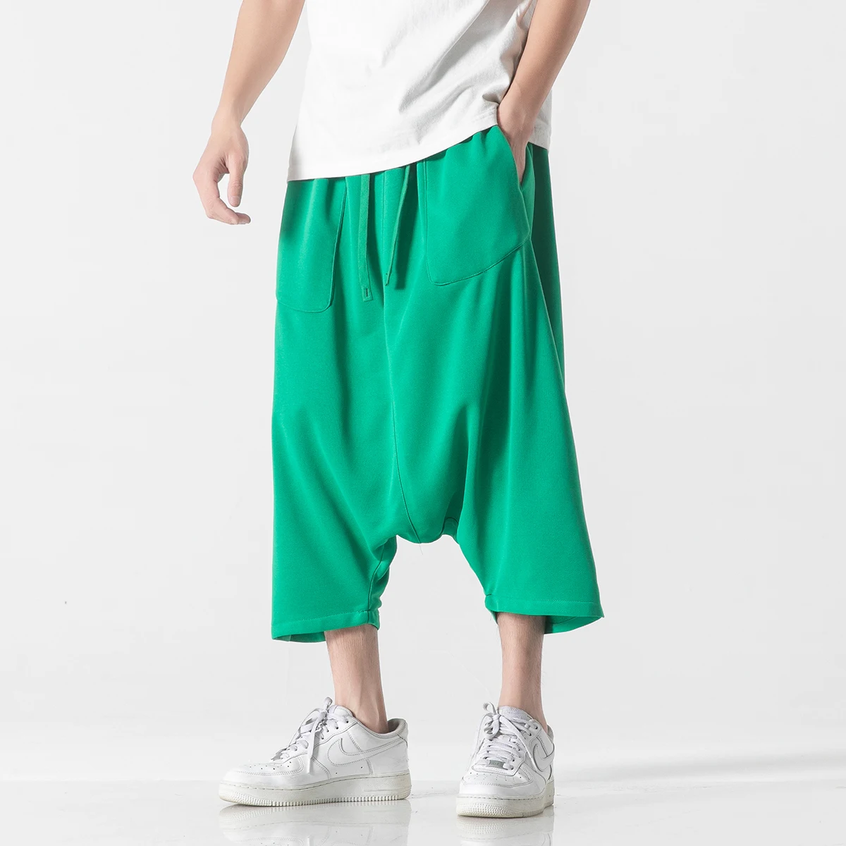 Men Chinese Style Wide-Leg Pants Men Hanging Crotch Hip Hop Bloomers Skirt Pants Ancient Male Loose Kung Fu Calf Lenght Trousers wide leg pants wide leg sweatpants