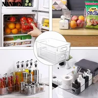 Bacs de rangement pour réfrigérateur, boîte de rangement des aliments empilable avec poignée, outil d'organisation de garde-manger en plastique transparent pour congélateur 5