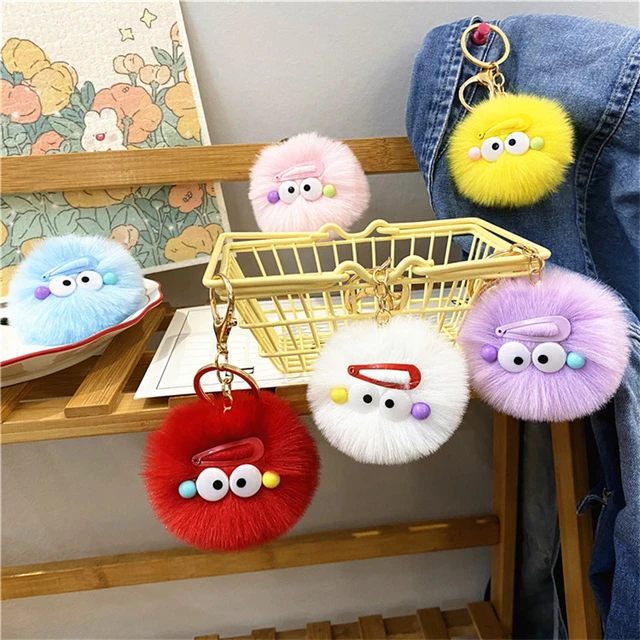 Cute Monster Pom Pom Ball Fluffy Ball Keychain Keyring Key Chain Ring Bag  Charm