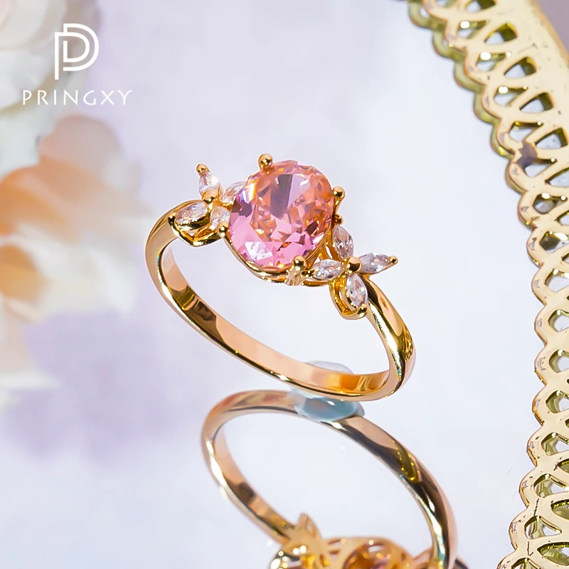 PRINGXY Flower 2 Carat Morgan Pink High Carbon Diamond Ring For Women 925 Sterling Silver Wedding Anniversary Gifts Fine Jewelry