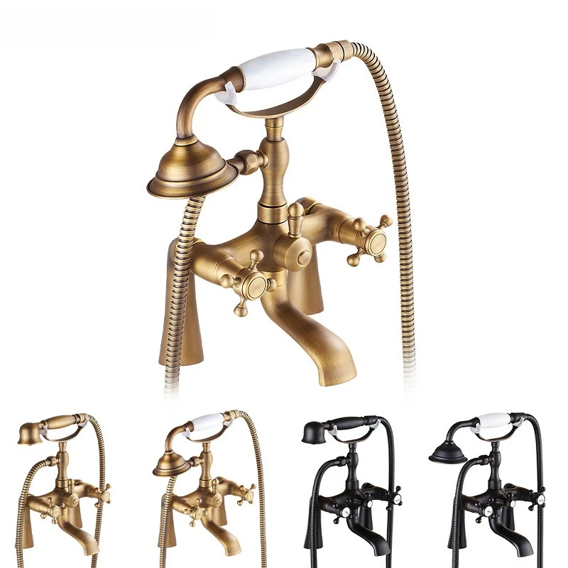 หรูหราทองเหลืองก๊อกน้ําอ่างอาบน้ําวินเทจห้องน้ําอ่างอาบน้ําบนคู่จับประเภทคอลัมน์ก๊อกน้ําร้อนและเย็นชุด 1