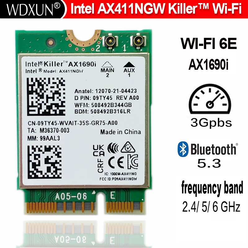 Intel®wi-fi 6e Ax411 Intel Assassino Ax1690i Wifi Velocidade 2.4 Gbps 6e 802.11ax 2.4 6ghz Bluetooth 5.3 Bt5.3