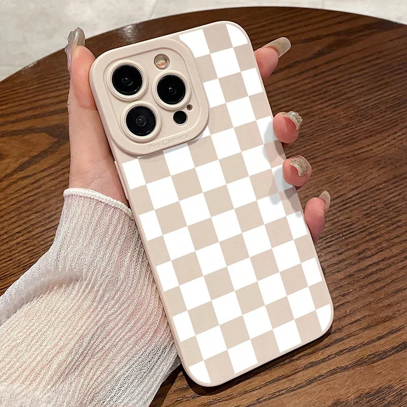 Matte Milky White Checkerboard Pattern Phone Case Cover