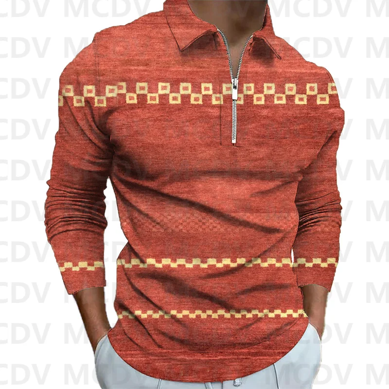 

Men's Long Sleeve Zipper Polo Shirt Retro Flower 3D Printed Polo Long Sleeve T Shirt Autumn Casual Tops