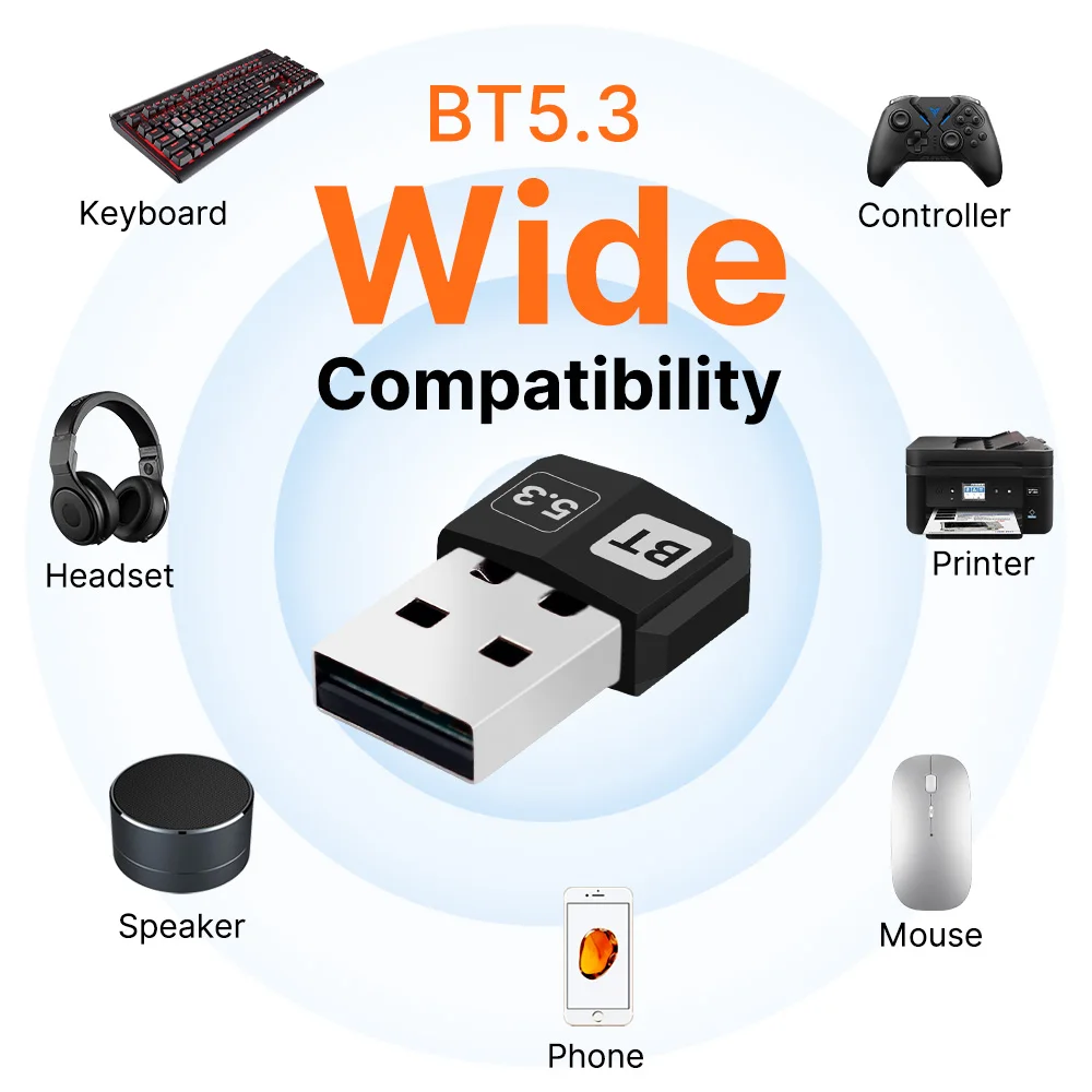محول USB لاسلكي بلوتوث 5.3 للكمبيوتر دونغل لوحة مف...