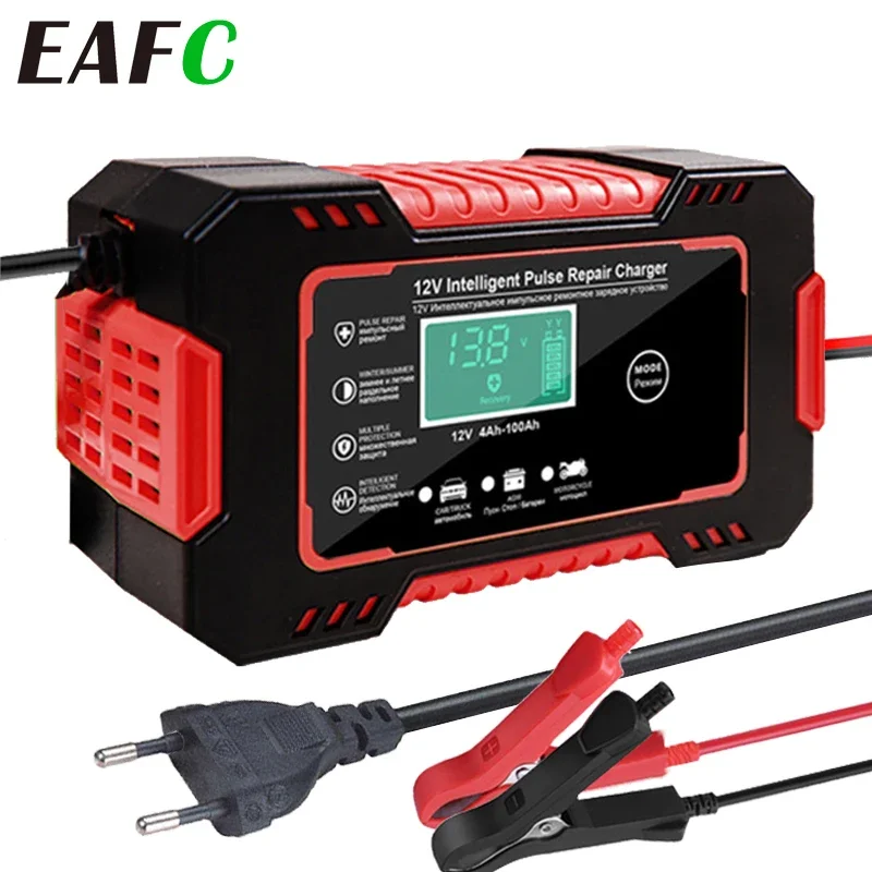 12V 6A Full Automatic Car Battery Charger Power Pulse Repair Chargers Wet Dry Lead Acid Battery Chargers Digital LCD Display Car Battery Accessories