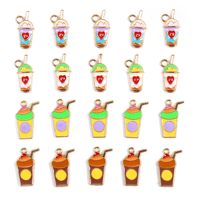 

15Pcs 20*10MM Cute Enamel Milk Tea Drink Bottle Charm Alloy Pendant Women for DIY Handmade Necklace Keychain Making Accessories