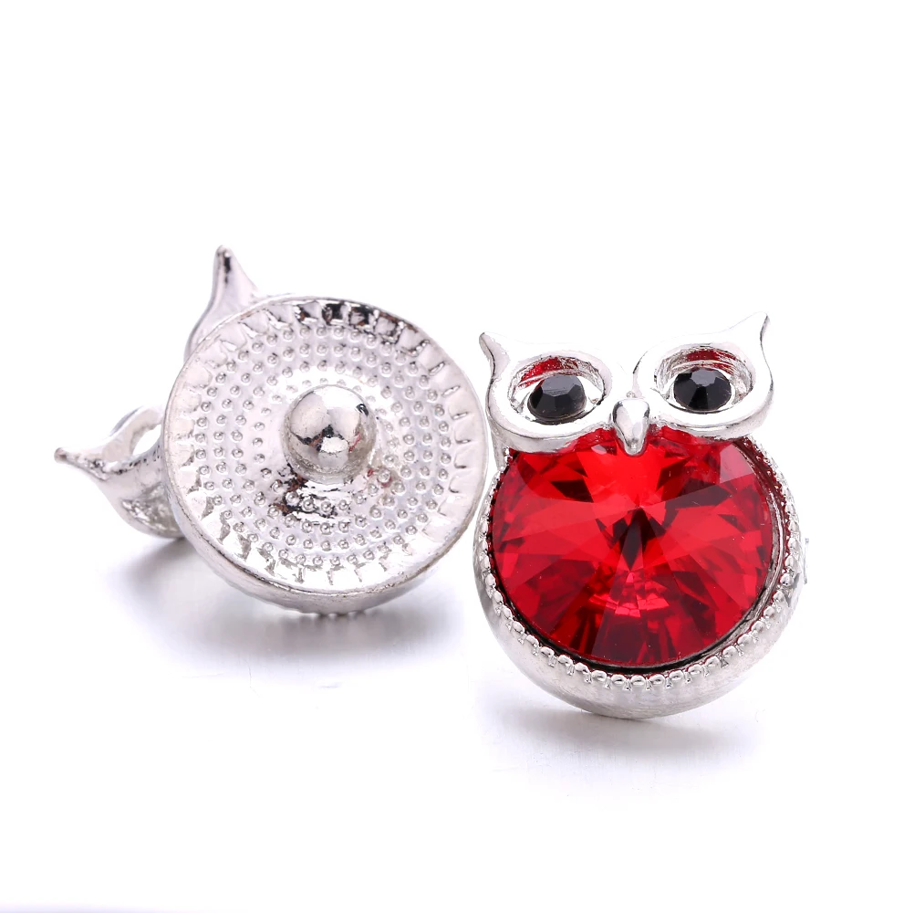 20pcs Colorful Rhinestone Metal Owl Snap Button Fit 18mm Snap Button Bracelet Necklace Charm Jewelry