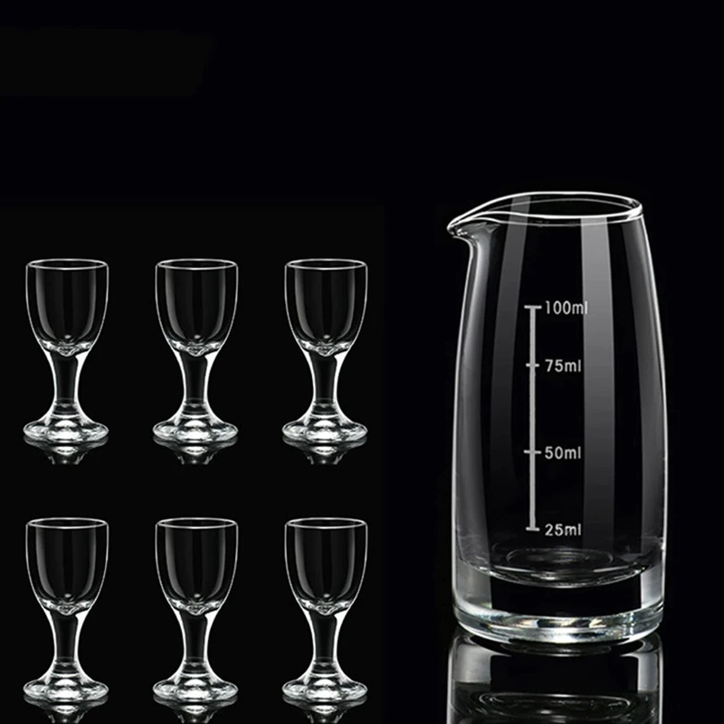 100ml Wine Dispenser Transparent Baijiu Pot Party Luxury Wine Decanter 10ml 4pcs Sets Shot Glass High Footed Small Glass