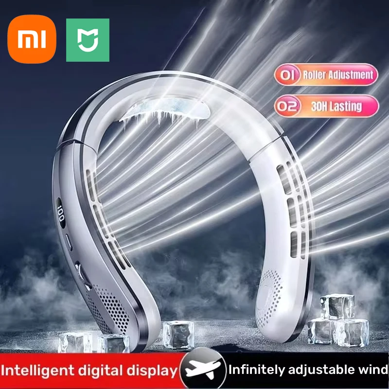 Neck Fan Xiaomi MIJIA 8000mAh Hanging USB Portable Bladeless Mini Rechargeable Mute LED Digital Display Electric Air Cooler